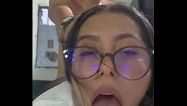 Asian girl rides on a big cock to fuck pussy and suck